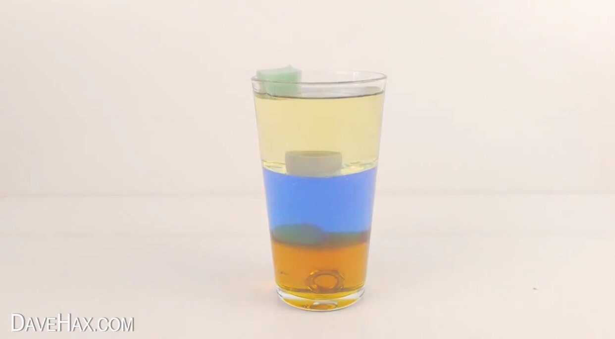 Thí nghiệm 3 lớp chất lỏng trong cốc