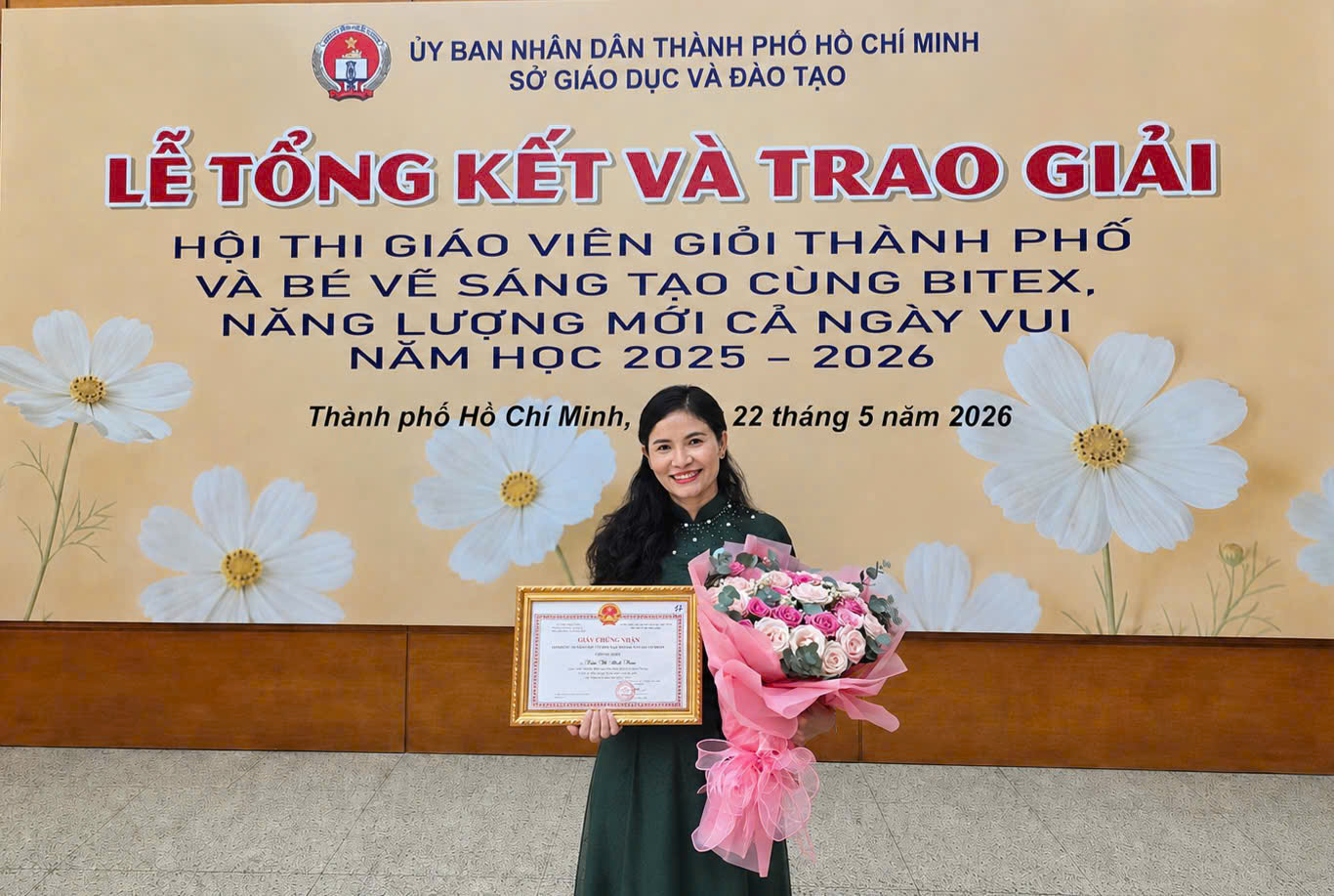 Trường Mầm non Hoa Mai chúc mừng cô Trần Thị Bích Trâm đạt giải Nhất Hội thi “Giáo viên dạy giỏi” cấp Thành phố năm học 2025–2026