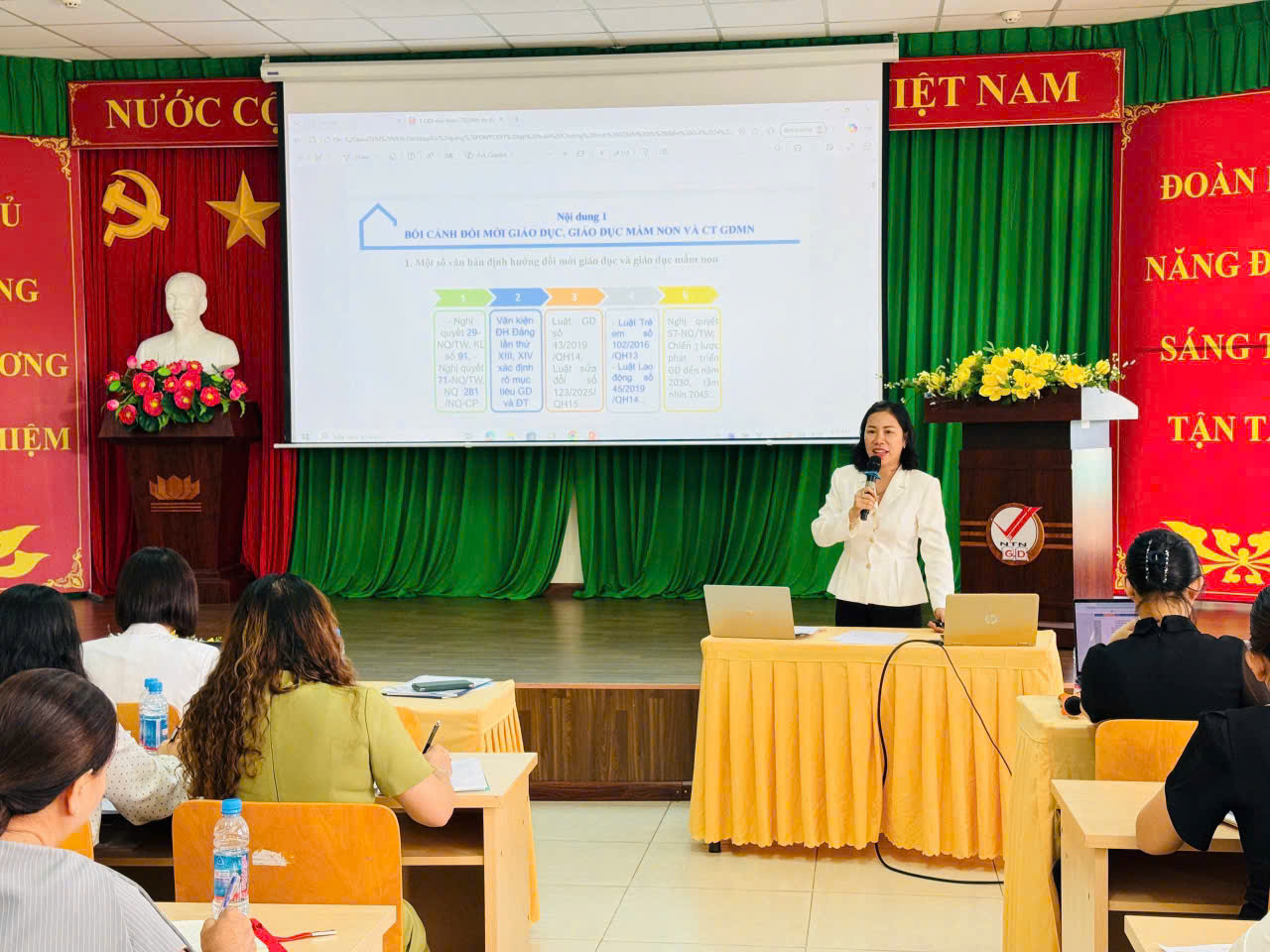 CÁN BỘ QUẢN LÝ, GIÁO VIÊN TRƯỜNG MẦM NON HOA MAI THAM GIA TẬP HUẤN CHƯƠNG TRÌNH GIÁO DỤC MẦM NON THÍ ĐIỂM NĂM HỌC 2026 - 2027