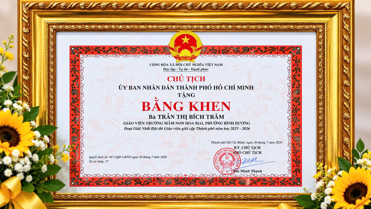VINH DANH GIÁO VIÊN TRƯỜNG MẦM NON HOA MAI ĐẠT GIẢI NHẤT HỘI THI GIÁO VIÊN GIỎI CẤP THÀNH PHỐ